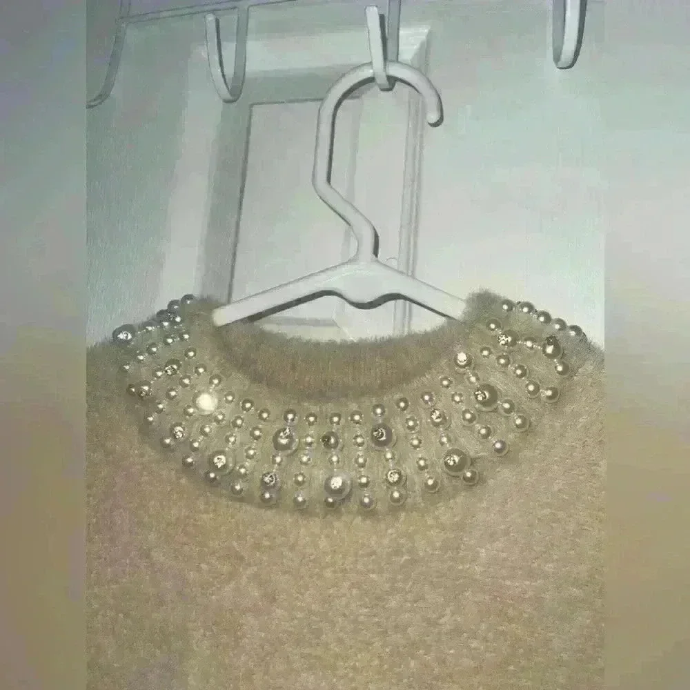 Alfani Womens Faux Fur Embellished Mock Turtleneck Sweater Tan M/cocoa butter - Picture 4 of 8